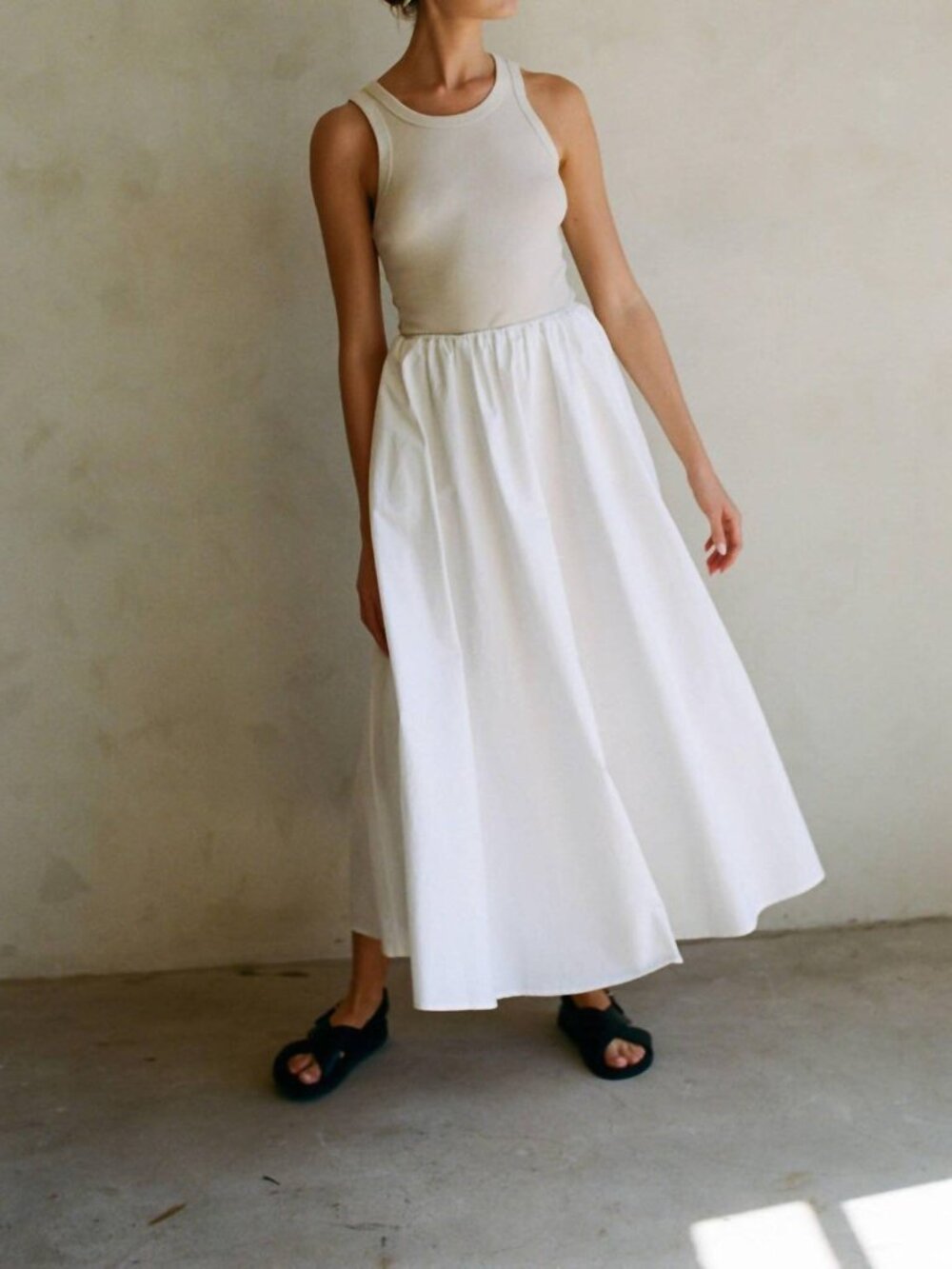 A. Ren woven cotton midi skirt